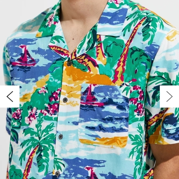 Urban outfitters Painted Paradise Rayon Short Sleeve Button-Down Shirt - Picture 7 of 16